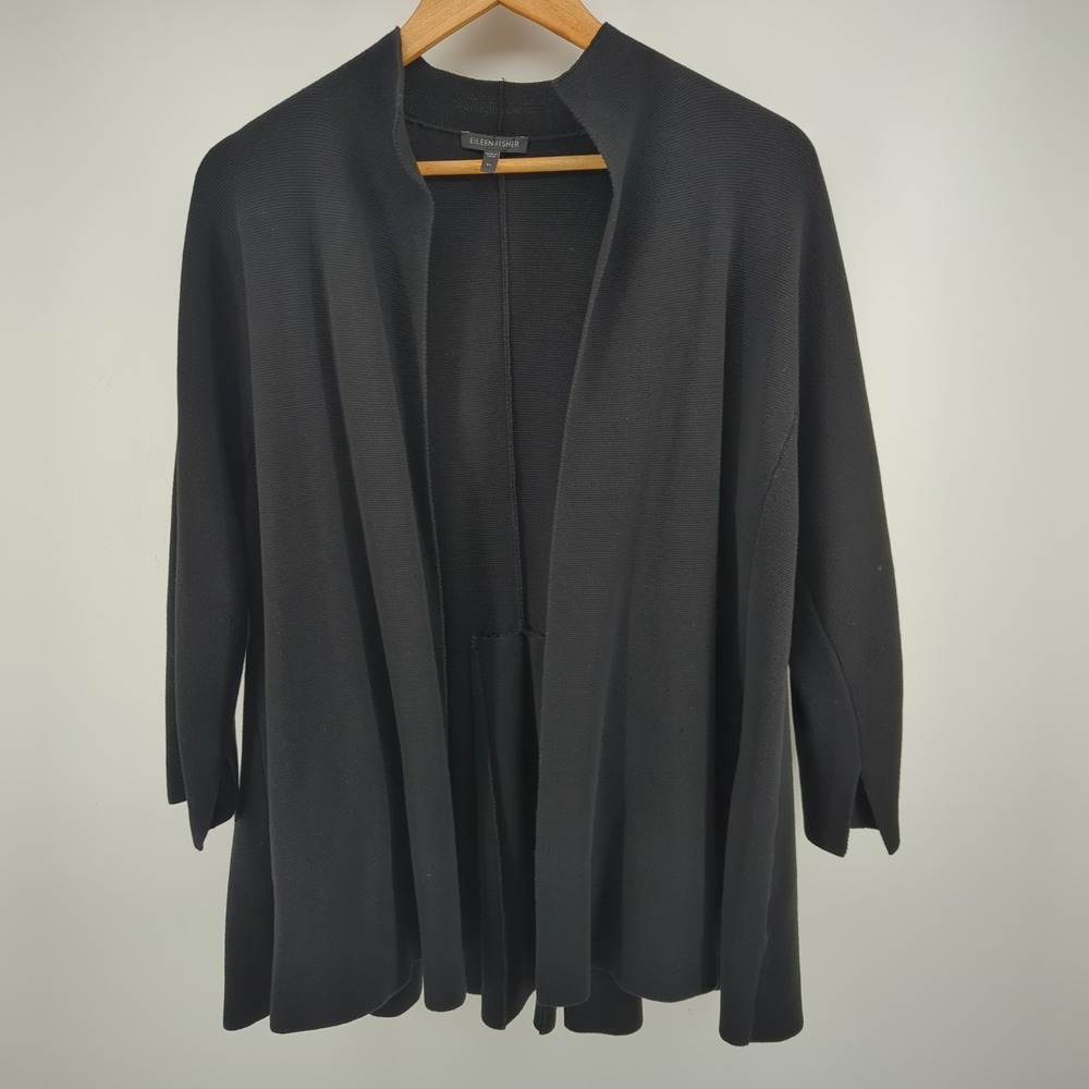 Eileen Fisher Cardigan Women's XL Black Silk Cotton Blend Elegant